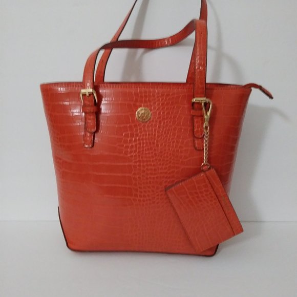 Anne Klein Orange Crocodile Embossed Tote Bag - Picture 8 of 16